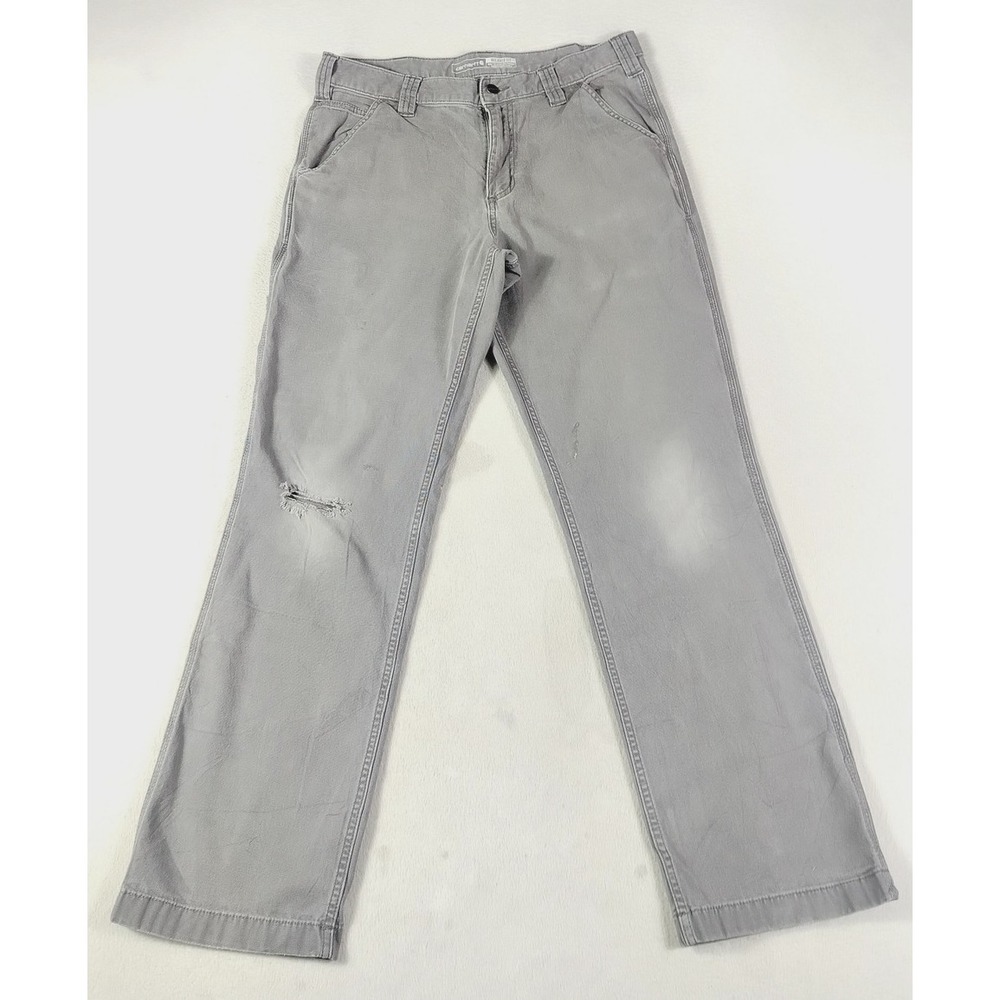 Carhartt Rugged Flex Carpenter Pants Men 33 Gray Relaxed Fit Workwear Distressed
